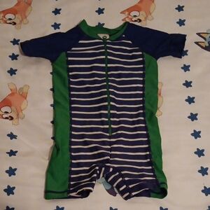 Hanna Andersson Blue and Green Striped Rashguard Onesie Suit - 2T